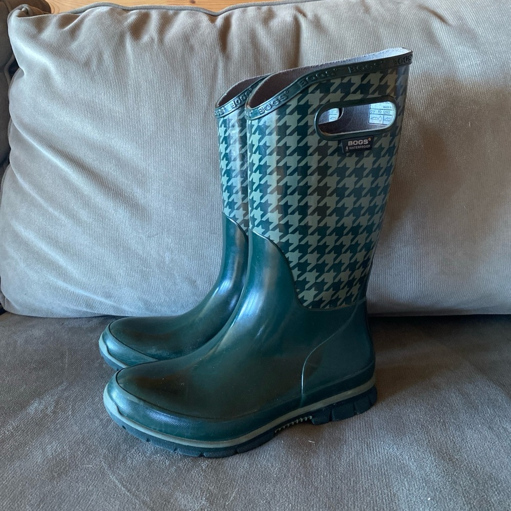 Bogs Berkeley Houndstooth Rain boots Waterproof Rubber Green Size 6 Women’s